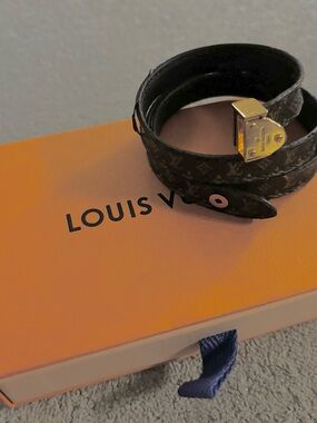 Louis Vuitton Brown Monogram Wrap Bracelet with Gold-Tone Lock